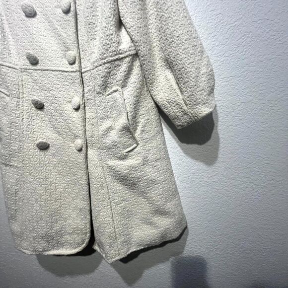Vintage Pou Dou Dou Trench Coat Womens Large Beige Textured Printed Bow Shoulder - Picture 4 of 12